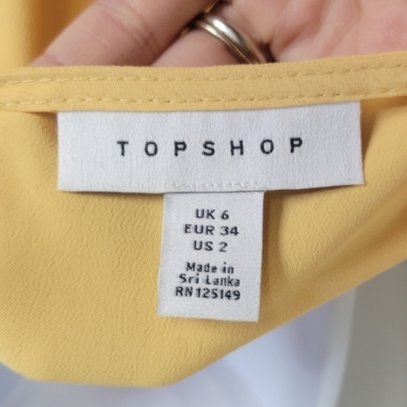 Topshop butter‎ yellow button down shirt with waist tie bows women's size 2 - Picture 12 of 16